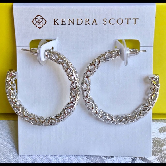 SOLD Kendra Scott Maggie Hoop Silver Filigree - Picture 4 of 11